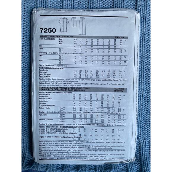 Simplicity 7250 Sewing pattern long top pencil skirt pants size 14 16 18 - Picture 3 of 5